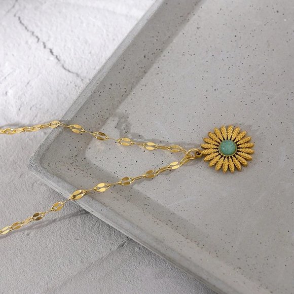 New 18K Gold Plated Sunflower Natural Stone Necklace - Picture 2 of 7